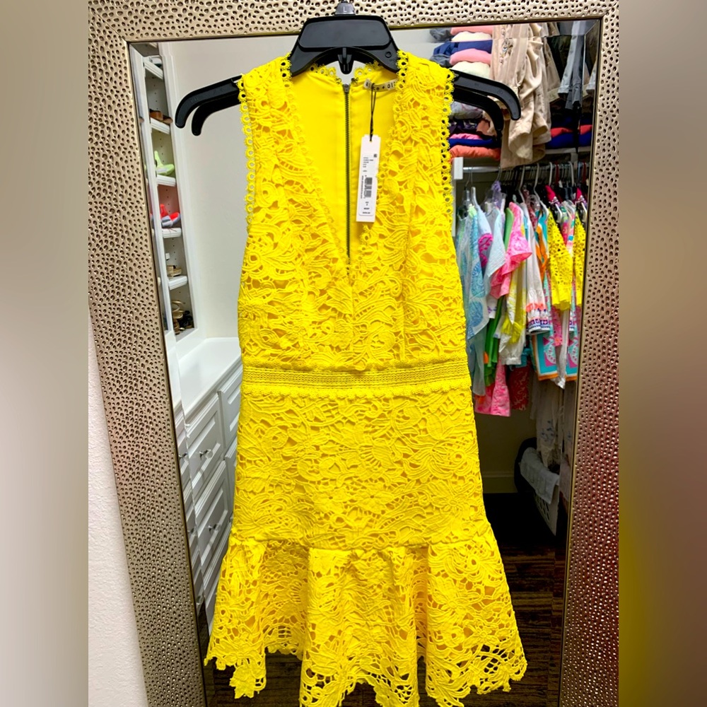 Alice + Olivia Yellow Lace Dress
